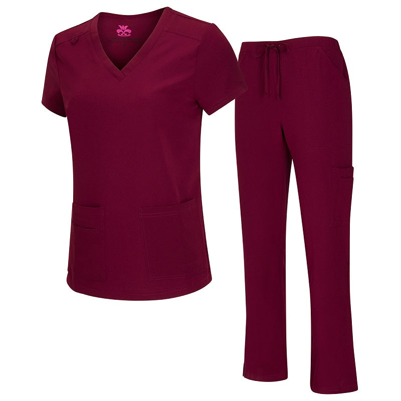 Natural Uniforms Women’s Cool Stretch V‑Neck Top & Cargo Pant Set (Style 8400SET)