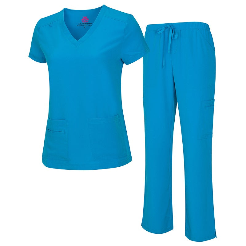 Natural Uniforms Women’s Cool Stretch V‑Neck Top & Cargo Pant Set (Style 8400SET)