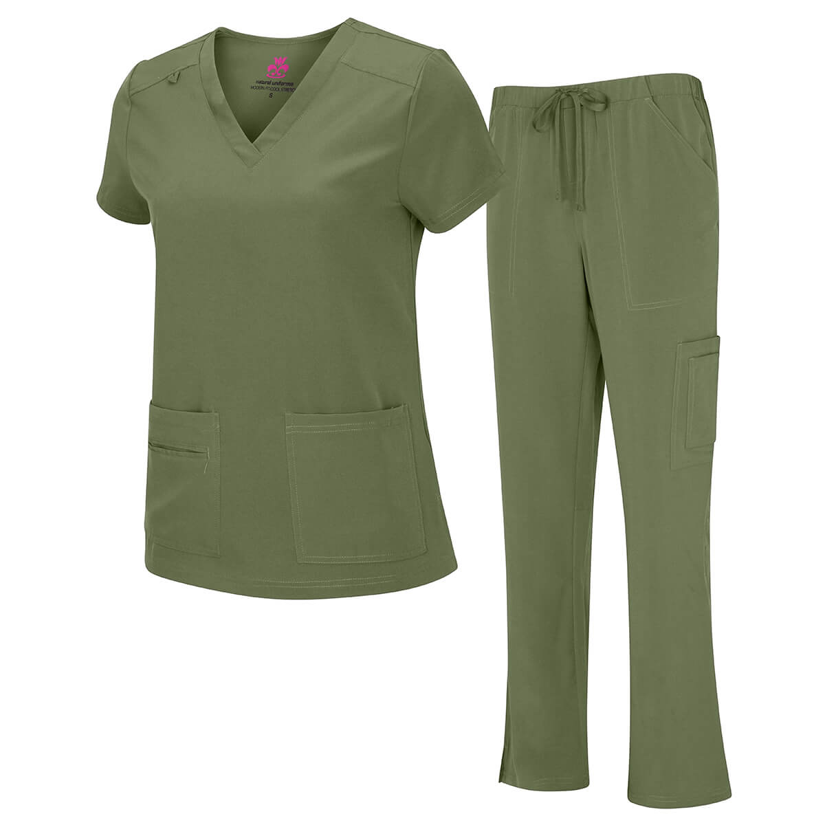 Natural Uniforms Women’s Cool Stretch V‑Neck Top & Cargo Pant Set (Style 8400SET)